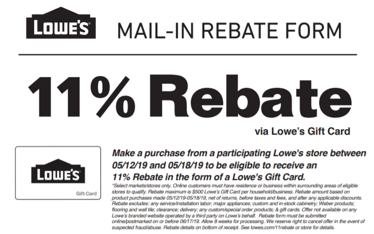 Expired Lowe s 11 Rebate Of Up To 500 In Select Areas In Store And 