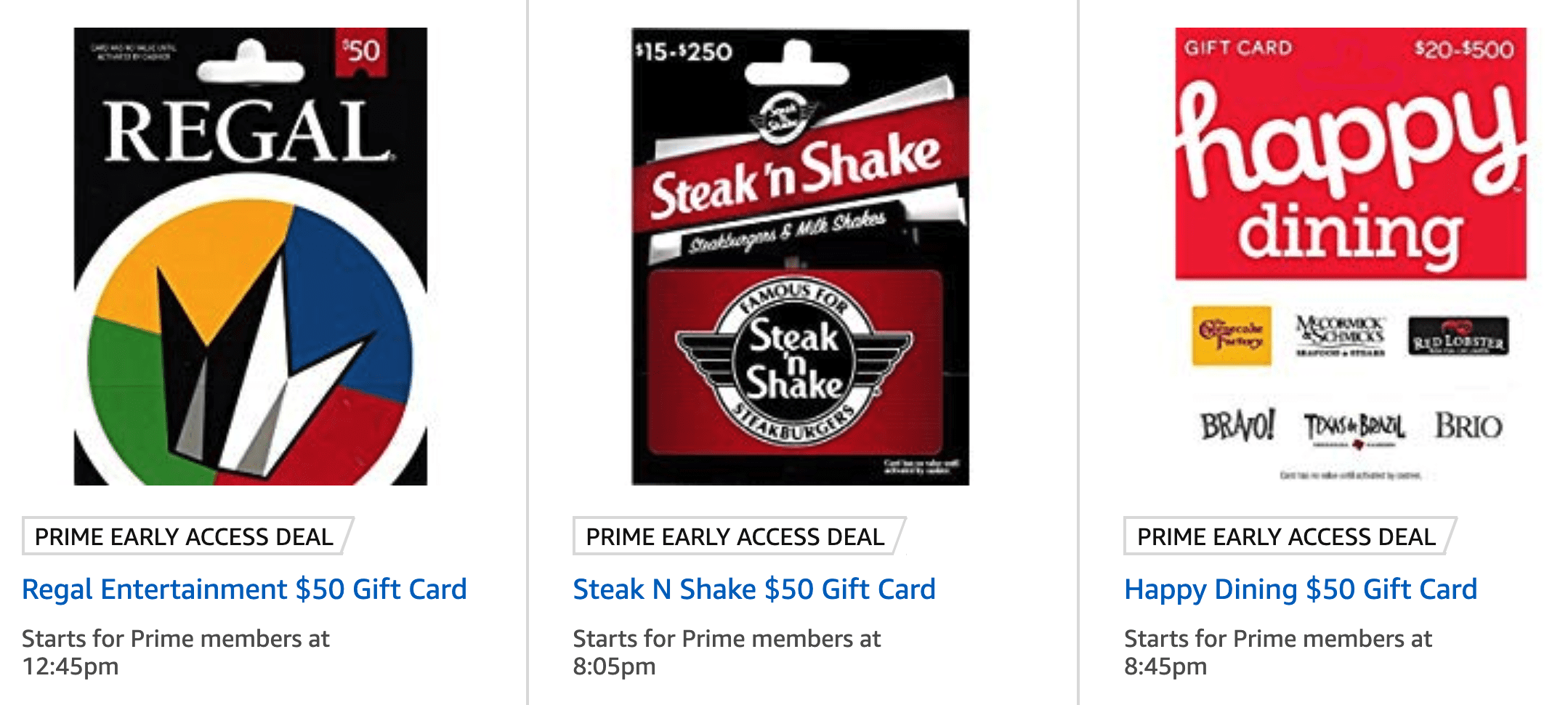 [Expired] Amazon Save on Gift Cards for Happy Dining, Regal Entertainment, Steak n Shake, BJ’s
