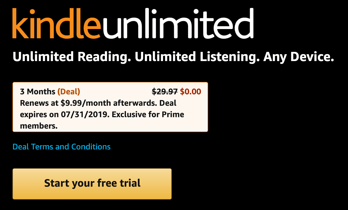 Buy an  Kindle, get 3 free months of Kindle Unlimited