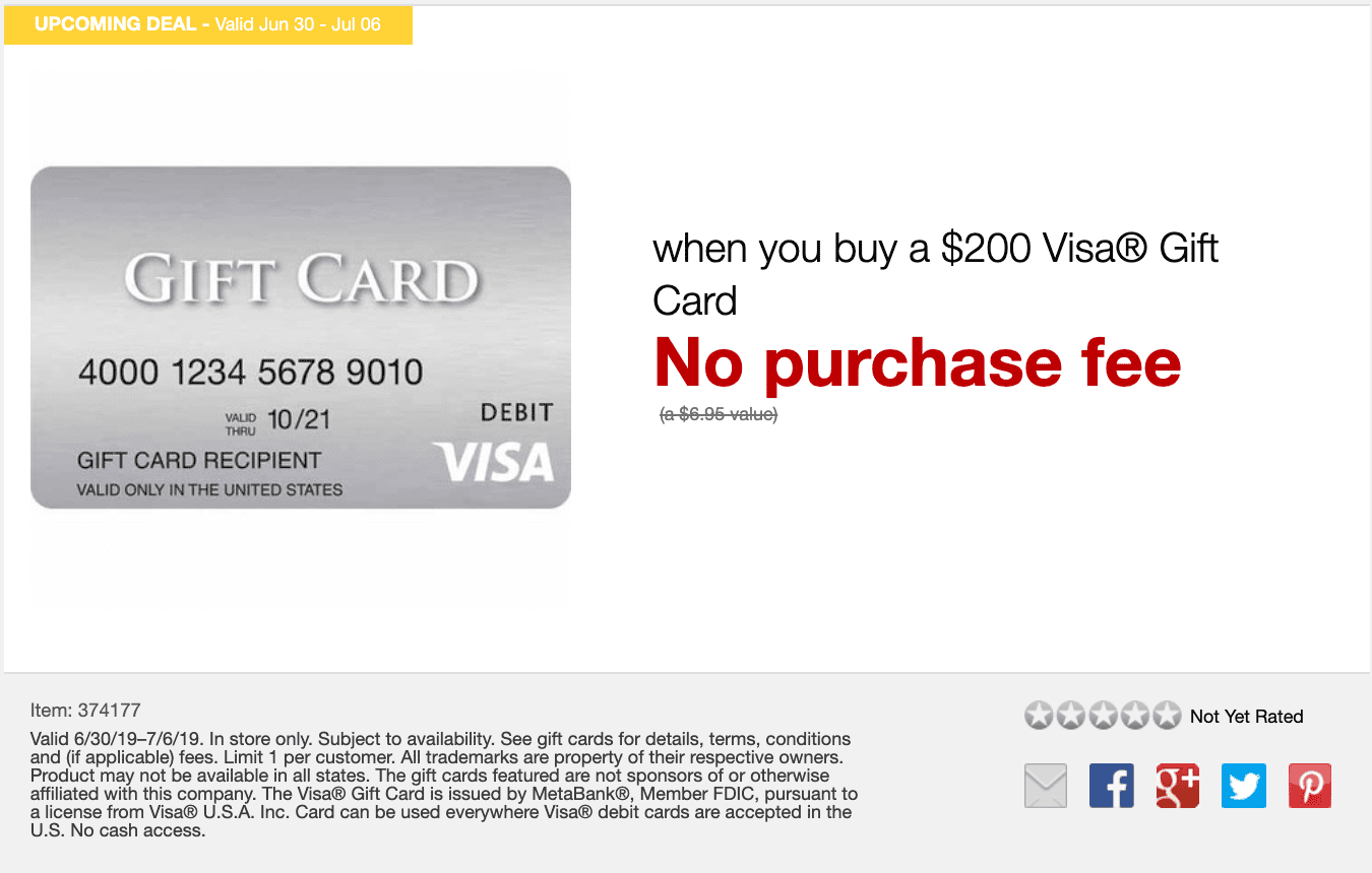 Visa Prepaid Card - $200 + $6 Fee