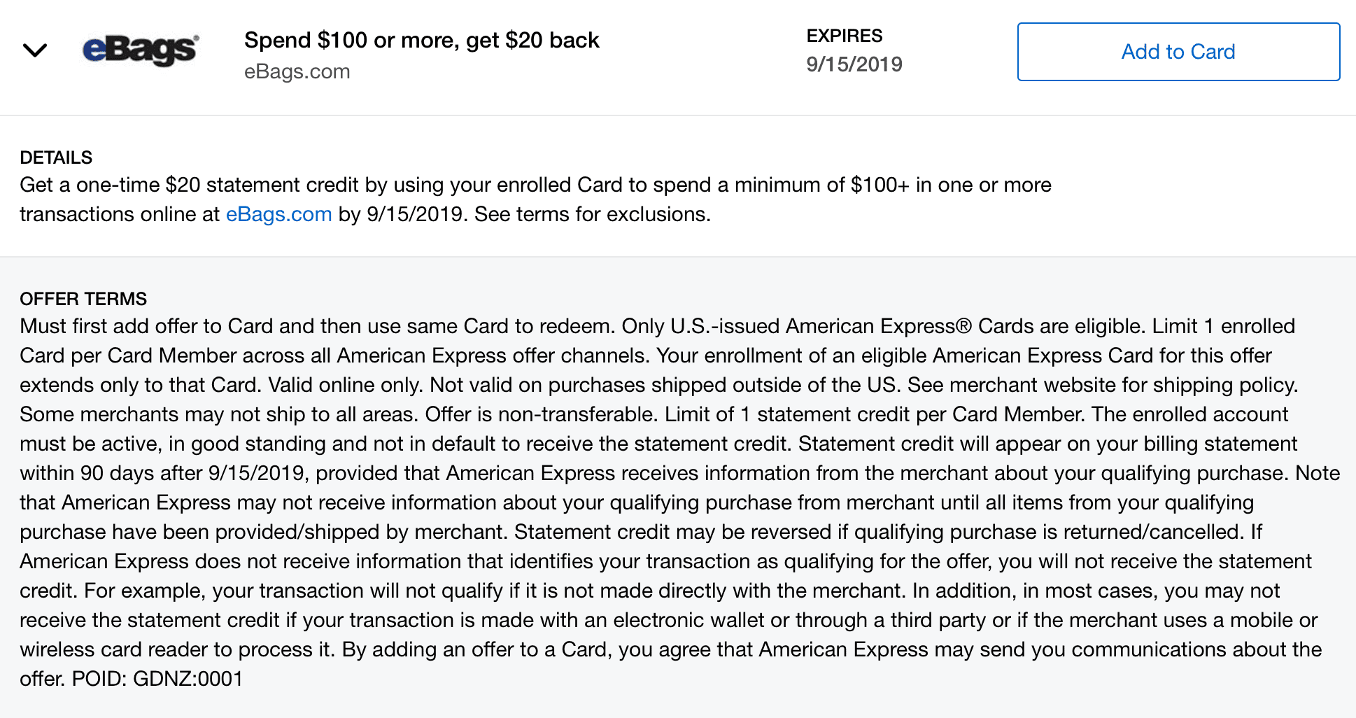 [Expired] Amex Offers eBags, Spend 100 & Get 20 or 2,000 Points
