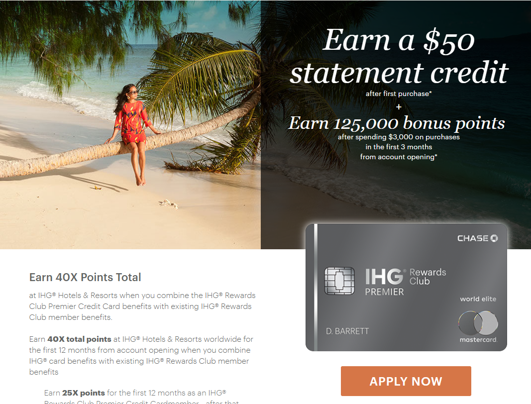 Expired Chase Ihg Premier Up To 125 000 Points 50 Statement