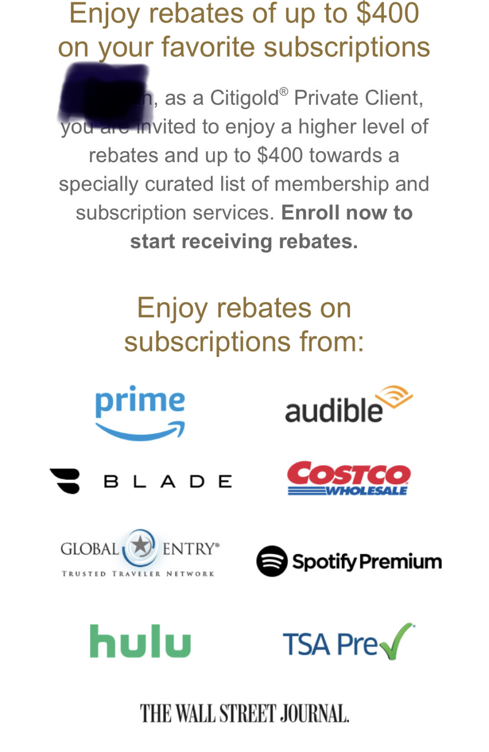 Citigold Subscription Rebate