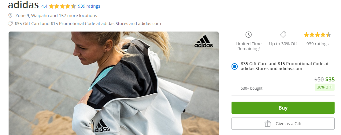 Groupon: $35 Adidas Giftcard \u0026 $15 