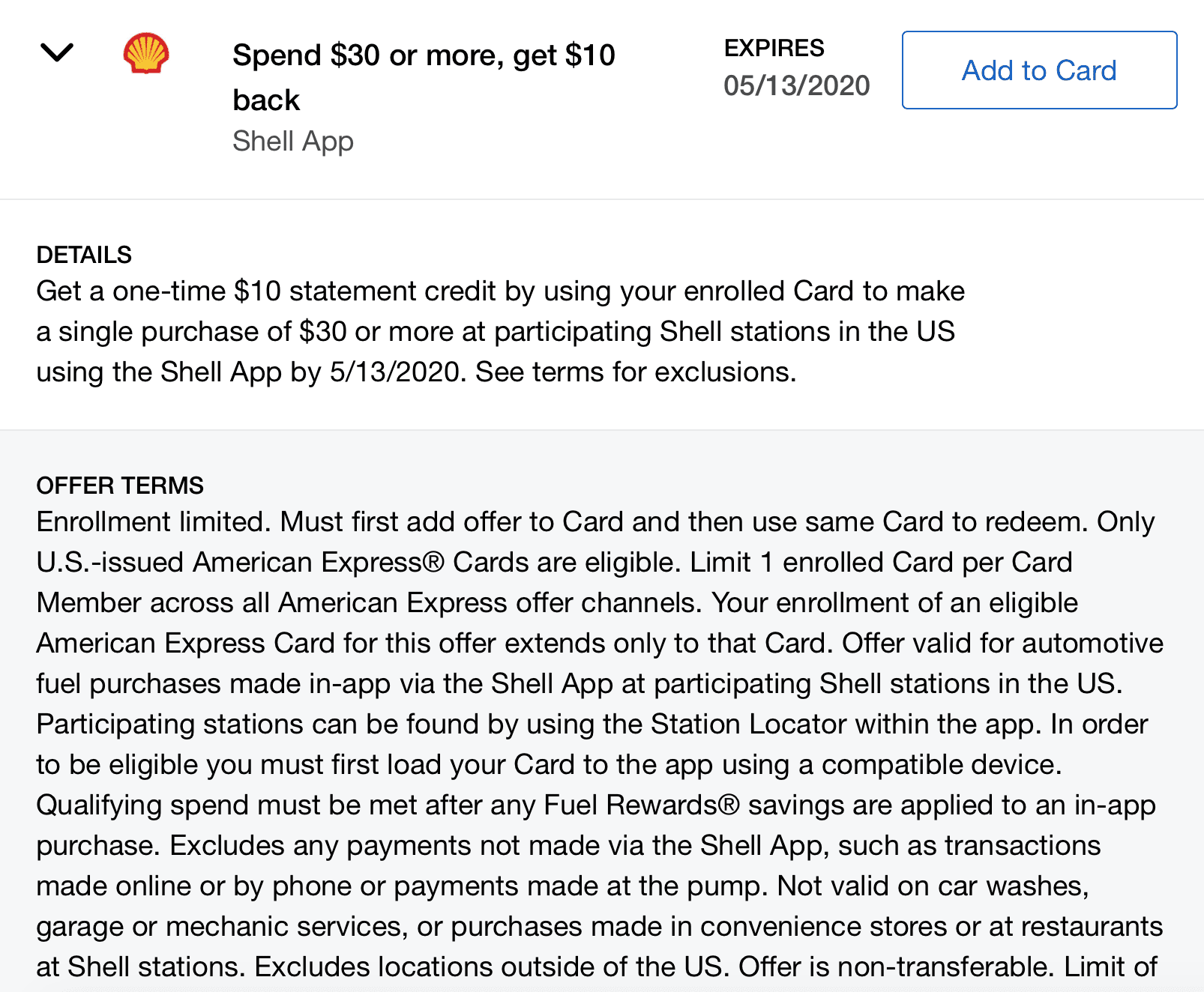 Expired] Amex Offers: Shell, $10/1,000 Points With $30 Gas Purchase When  Using The App - Doctor Of Credit