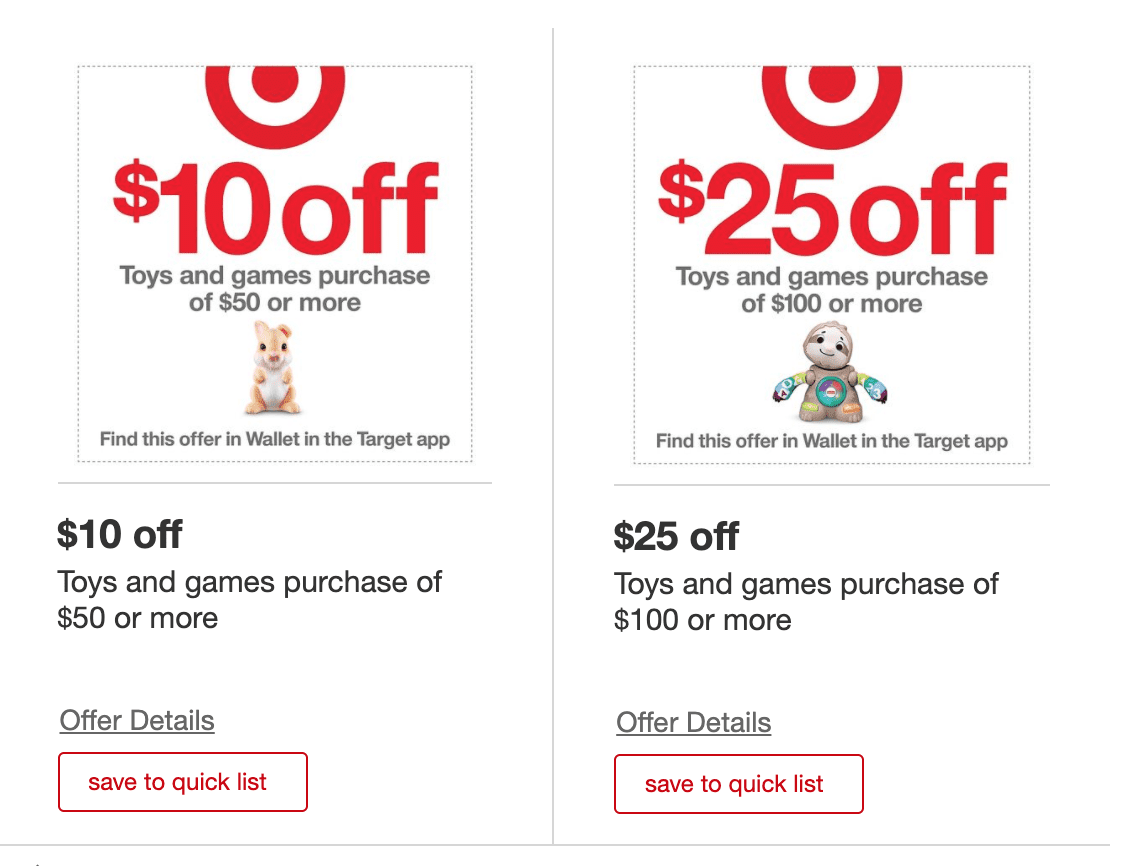 target $25 off $100 toy purchase