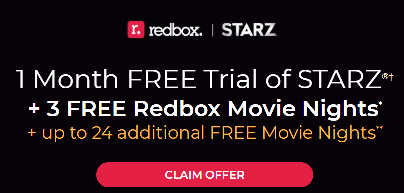 STARZ: Sign Up For One Month Trial & Get Three Redbox Rentals For Free - How To Get A Free Trial Of Starz