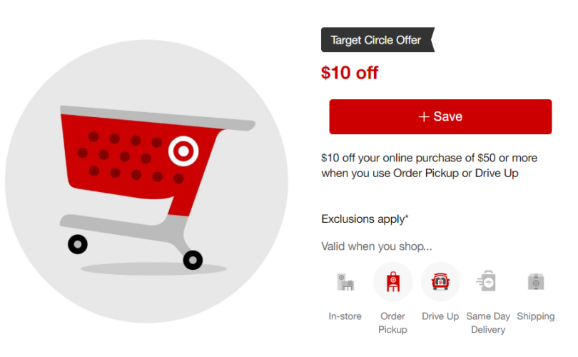 [YMMV] Target: $10 Off $50+ With Order Pick Up Or Drive Up (Starts 5/27 ...