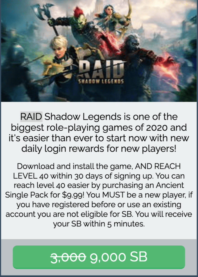 Swagbucks Get 90 for Installing Raid Shadow Legends & Reaching Level