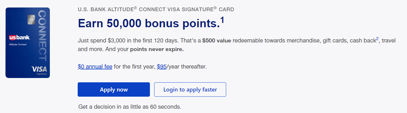 Earn a $500 Bonus with Altitude connect and pay no Annual fee for the first year. U update