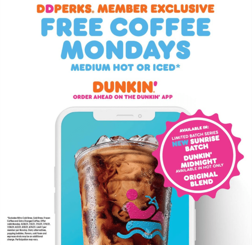 dunkin free medium coffee