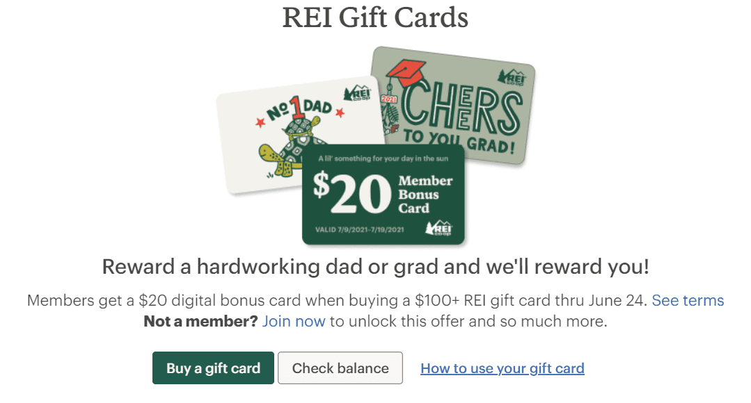 [Expired] REI Purchase 100 Giftcard & Get 20 Bonus Card (CoOp