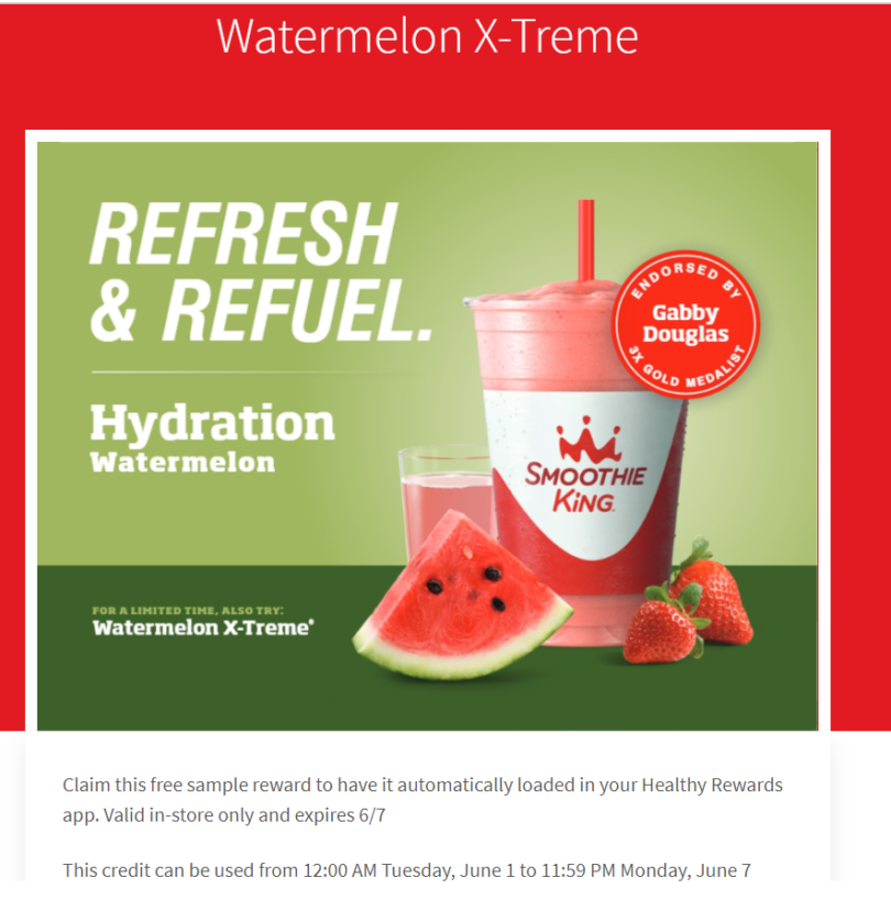 [Expired] Smoothie King Free 12 oz. Watermelon Smoothie Doctor Of Credit
