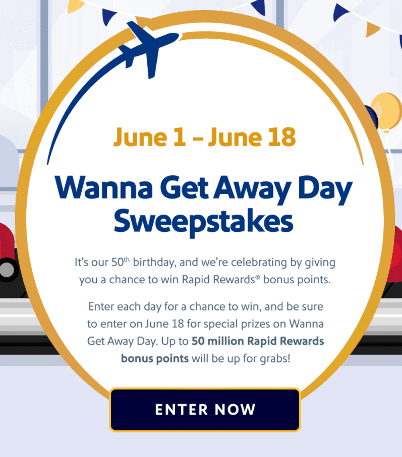 [Expired] Southwest Wanna Get Away Day 50th Anniversary Sweepstakes