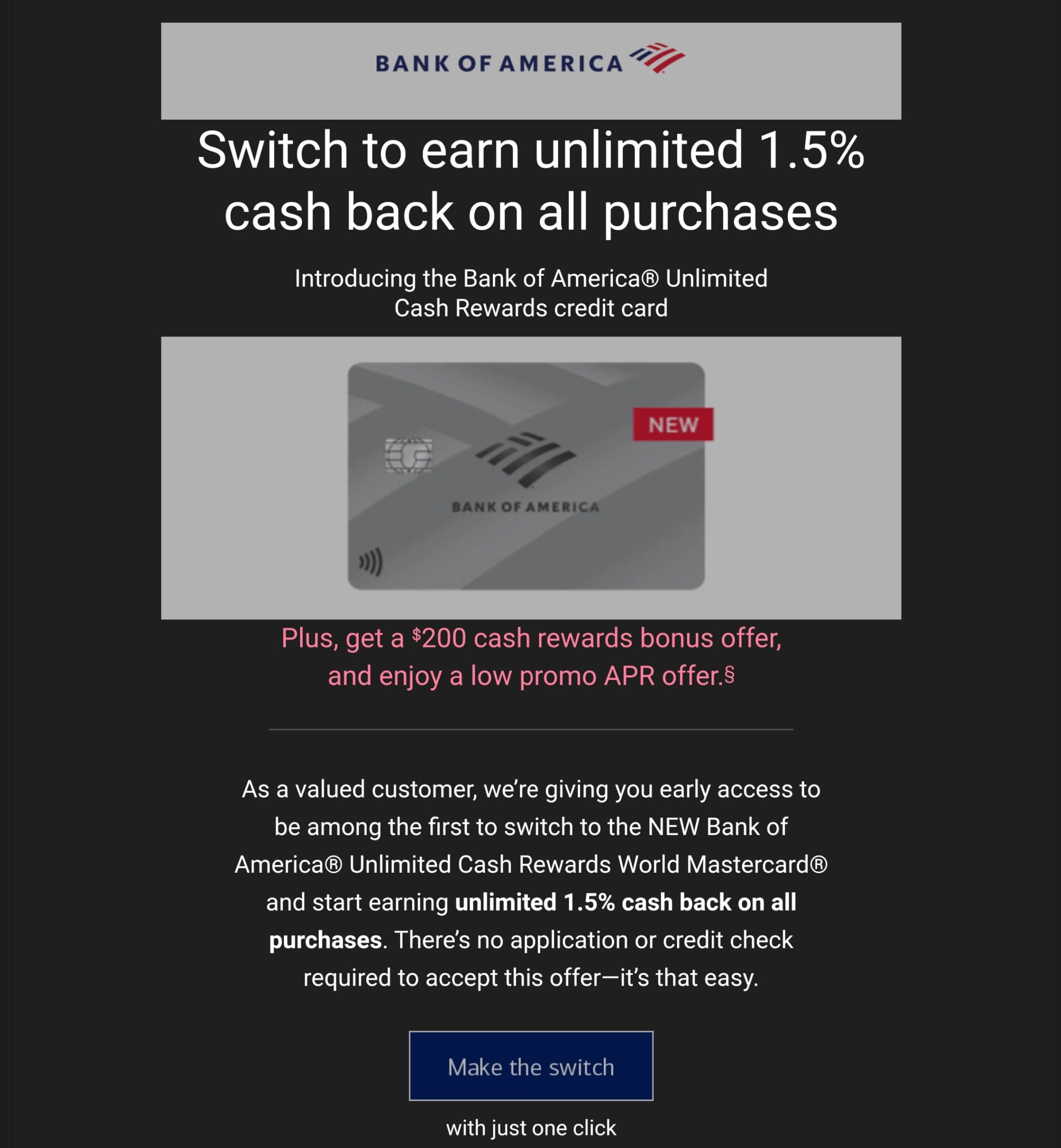 Targeted Email Bank Of America Product Change With No Credit Pull Get 200 Bonus Doctor Of Credit