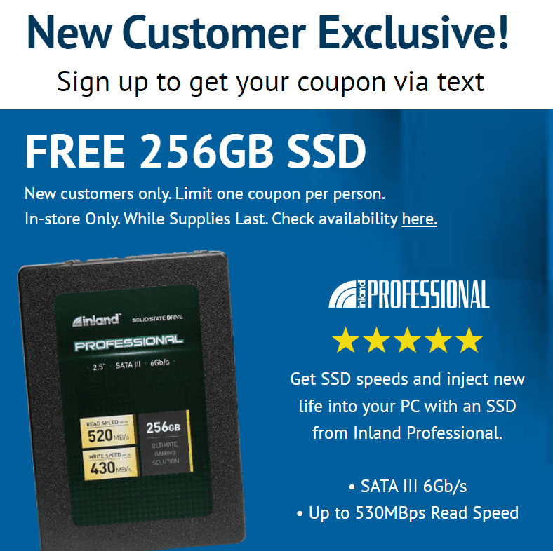 Micro Center Sign Up For EMail Newsletter & Get Coupon For Free 256GB