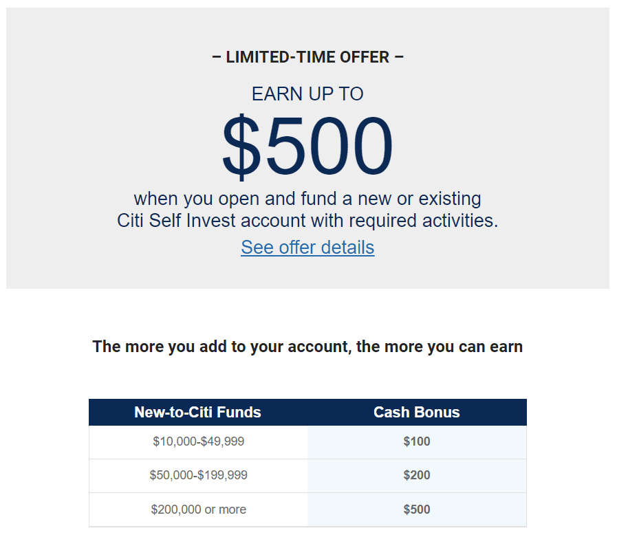 Citi Self Invest Up To 500 Brokerage Bonus Doctor Of Credit