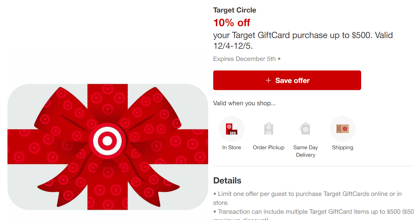 [Live] Target 10 Off Target Giftcards (500 Limit 12/4 12/5) Doctor Of Credit