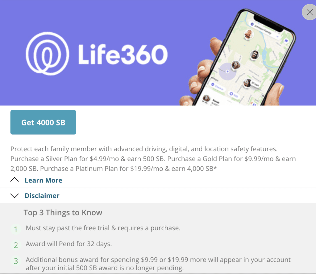 Swagbucks/MyPoints Get 4045 With Life360 Safety Subscription (20