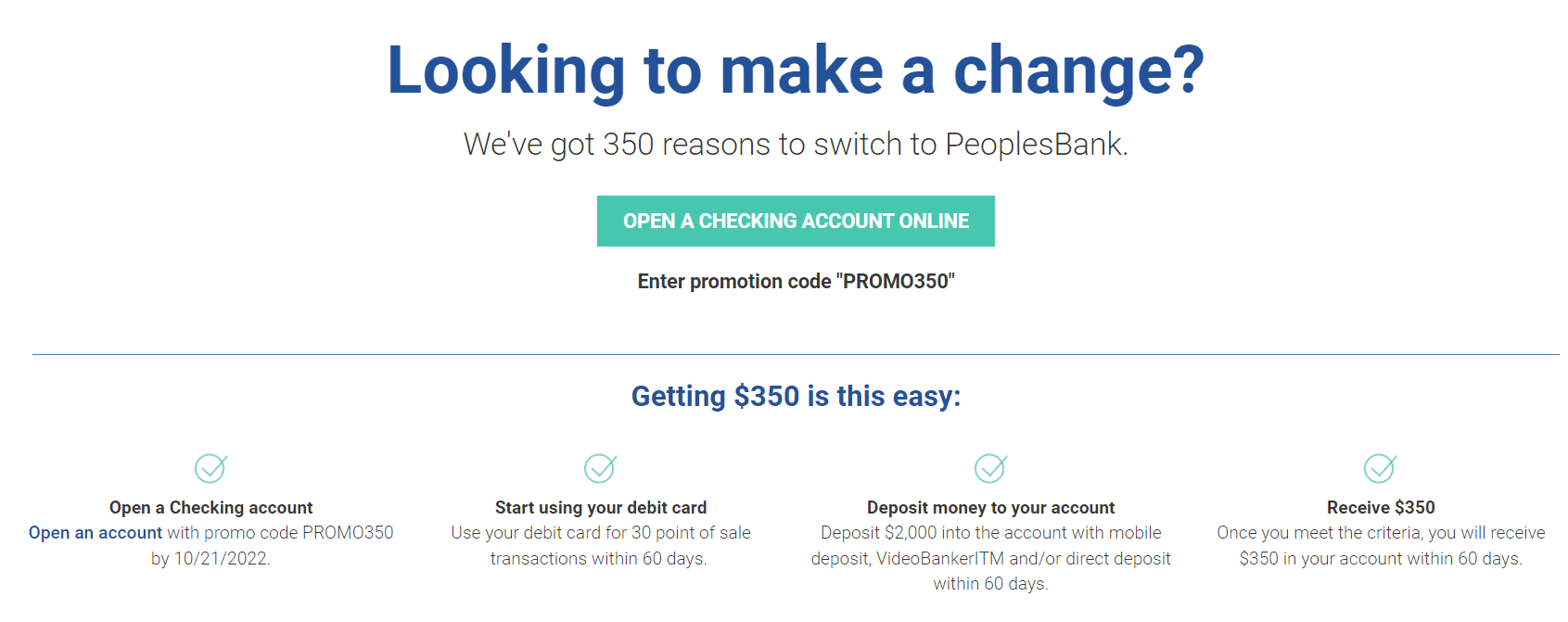 MA & CT only] PeoplesBank (Bankatpeoples) $350 Checking Bonus – Direct  Deposit Not Required - Doctor Of Credit