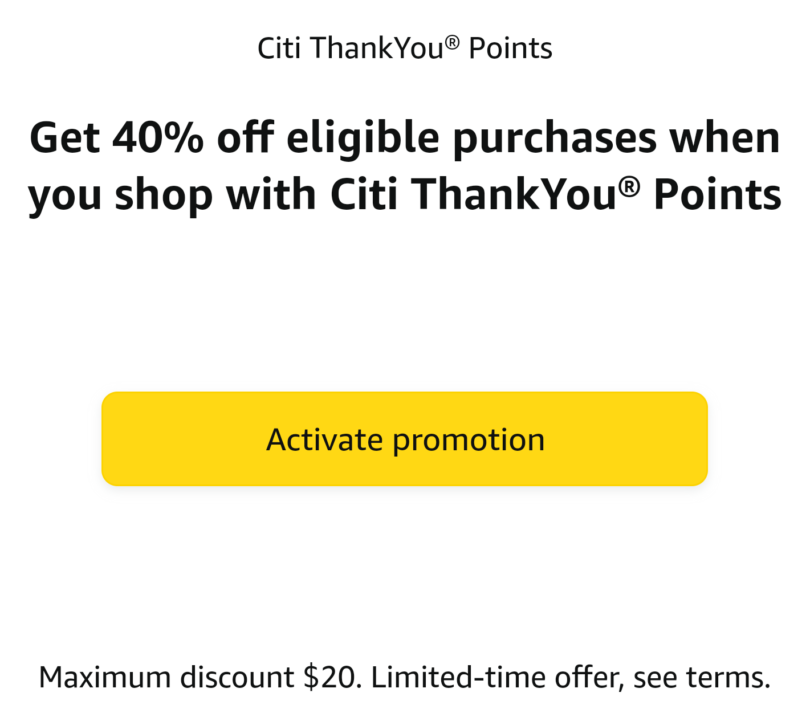 [Expired] Amazon Use One Citi ThankYou Point & Get 40 Discount, Up To