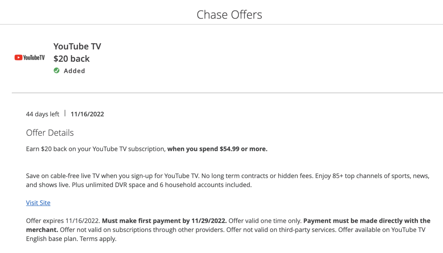 [Expired] Chase/BofA Offers YouTube TV, Spend 57.99 & Get 20 Back