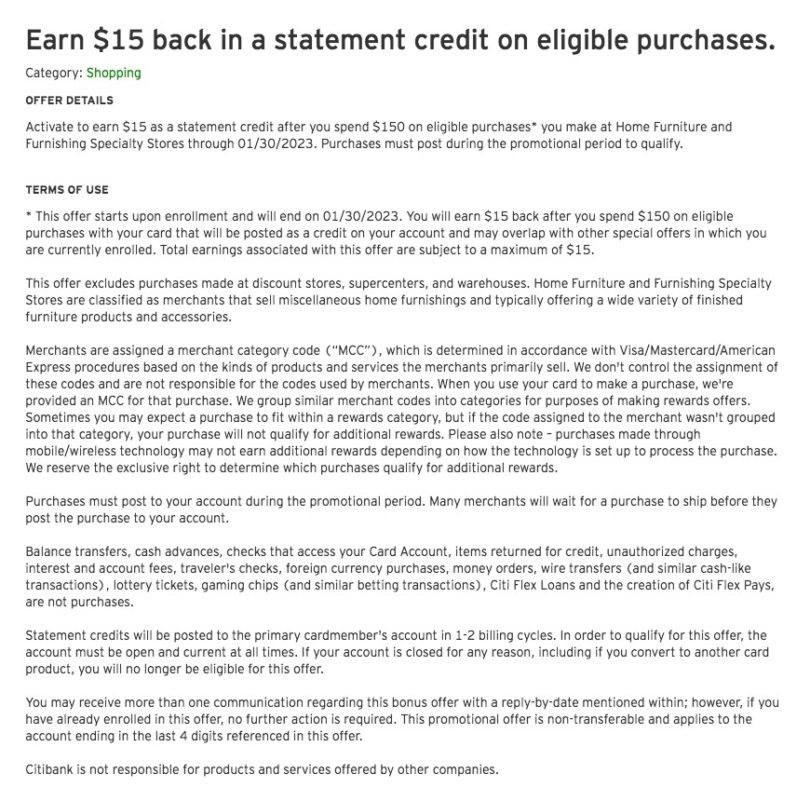 [Expired] [Targeted] Citi Offer Spend 150 At Furniture Store & Get