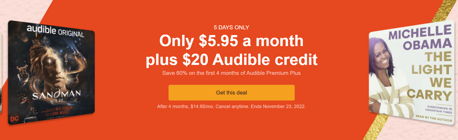 Audible Prime Day Deal on ! 4 Months for $5.95 Per Month!