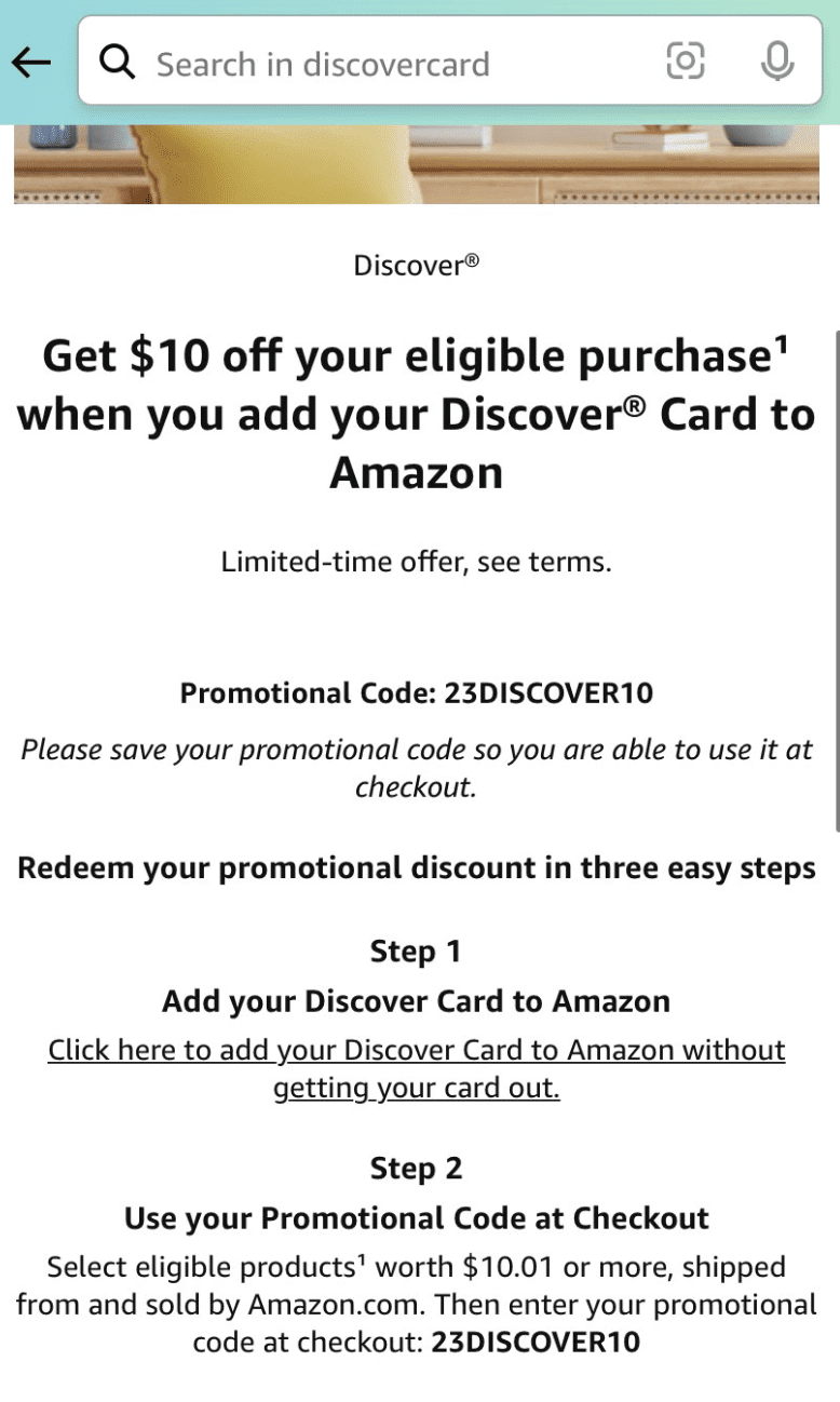 [Expired] [Targeted] Amazon: Add Discover Card & Get $10 (24DISCOH1 ...