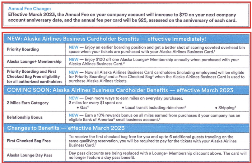 Bank of America Business Alaska Airlines Card Changes (Increased Fee