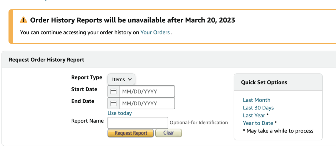 Amazon To Sunset 'Order History Reports' After March 20th Doctor Of