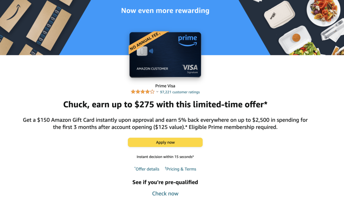 Chase Amazon Prime Visa 150 Instant Signup Bonus + 5 Everywhere (125) Doctor Of Credit