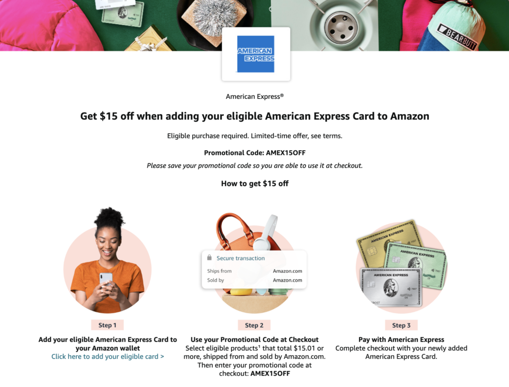  Add American Express Card & Get $15 Off (Promo Code