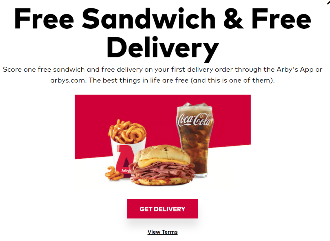 [Expired] Arby's Free Sandwich + Free Delivery (No Purchase Required