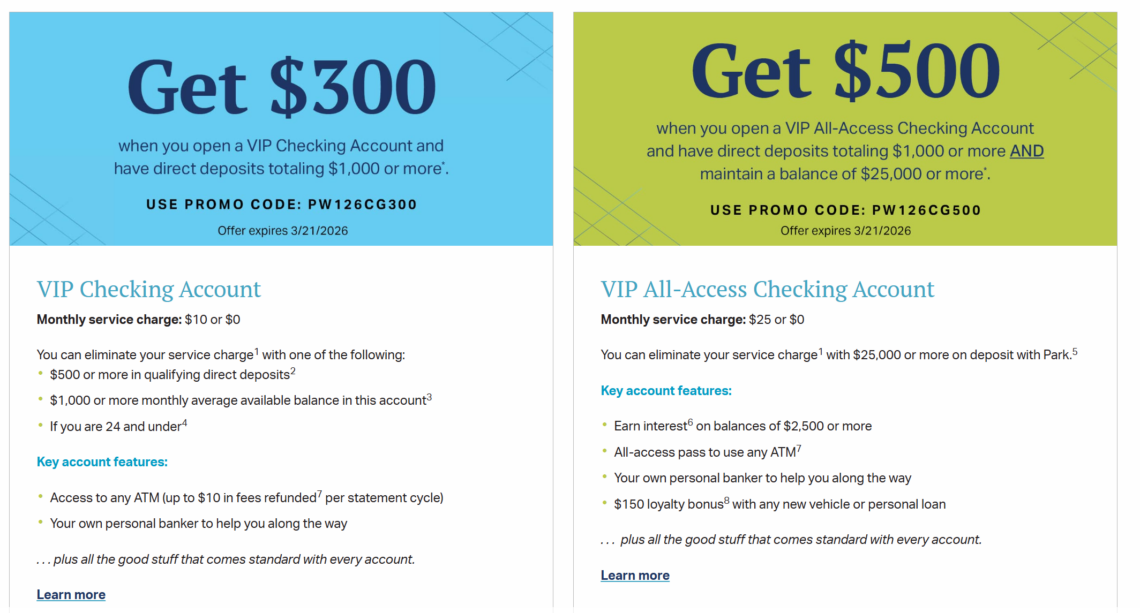 [SC, OH, IN, KY, NC] Park National Bank $300-$500 Checking Bonus ...