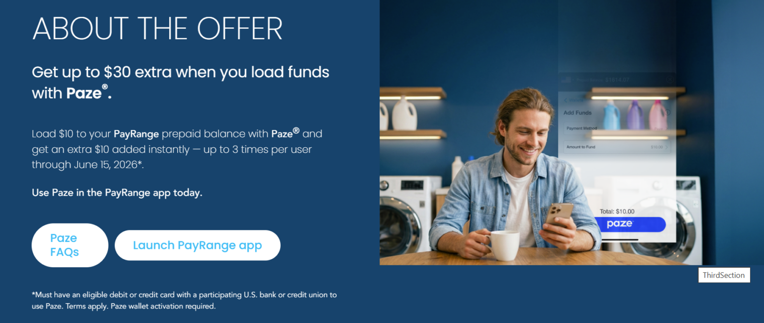 [Expired]PayRange (Laundromat/Vending App): Load $10 With Paze, Get $10 ...