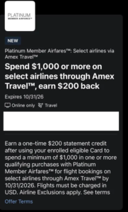 [Targeted] AmEx Offers: Platinum Member Airfares, Spend $1,000 ...
