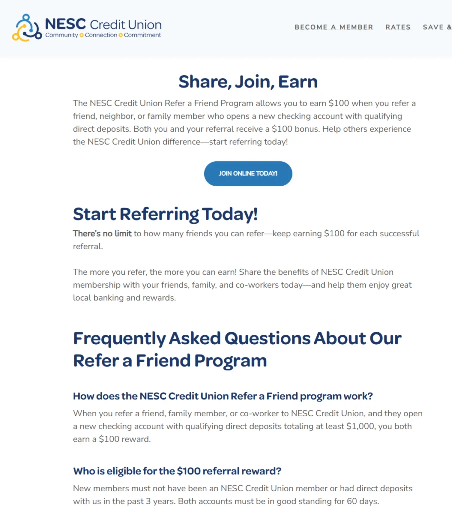 [MA, NH] NESC Credit Union $100 Checking Bonus